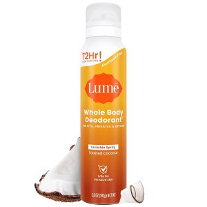 Lume Whole Body Deodorant Spray Aluminum Free - 3.6 oz (Toasted Coconut) | 72-Hour Odor Control. Baking Soda Free. Whole-Body Deodorant Spray for Women — Safe for Underarms & Private Parts