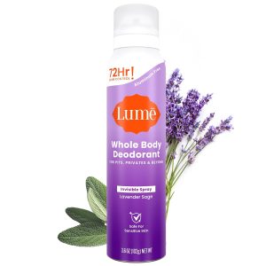 Lume Invisible Spray Deodorant For Women - Whole Body Deodorant Spray - 72 Hr Odor Control - Ozone Friendly. Natural Propellant - Aluminum & Baking Soda Free. Skin Loving - 3.6 ounce (Lavender Sage)