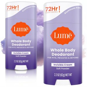 Lume Whole Body Deodorant - Cream Stick - 2.2 oz. 2 pk (Soft Powder) | 72 Hour Odor Control Aluminum Free Baking Soda Skin Safe deodorant lotion women full body
