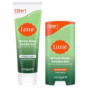 Lume Whole Body Deodorant Cream Tube & Solid Stick - 3oz & 2.6oz (Alpine) | 72-Hour Odor Control. Aluminum & Baking Soda Free. Whole-Body Deodorant for Women — Safe for Underarms & Private Parts
