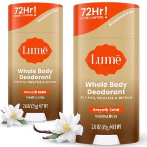 Lume Whole Body Deodorant - Solid Stick - 2.6 oz. 2 pk (Vanilla Bliss) | 72 Hour Odor Control Aluminum Free Baking Soda Doctor Developed deodorant women underarms private parts