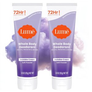 Lume Whole Body Deodorant - Cream Tube - 3 oz. 2 pk (Soft Powder) | 72 Hour Odor Control Aluminum Free Baking Soda Skin Safe deodorant lotion women full body