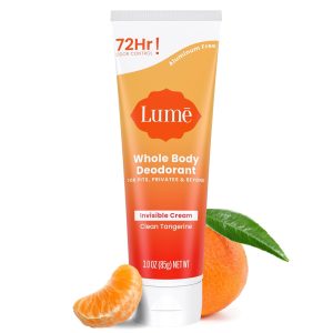 Lume Whole Body Deodorant - Cream Tube - 3 oz (Clean Tangerine) | 72-Hour Odor Control. Aluminum & Baking Soda Free. Skin-Safe. Whole-Body Deodorant for Women