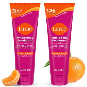 Lume Whole Body Sweat Control Deodorant Cream Tube - 3 oz. 2 pk Tangerine | 72 Hour Odor Sweat Control Baking Soda Free deodorant lotion antiperspirant women