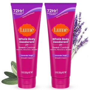Lume Whole Body Sweat Control Deodorant Cream Tube - 3 oz. 2 pk Lavender | 72 Hour Odor Sweat Control Baking Soda Free deodorant lotion antiperspirant women