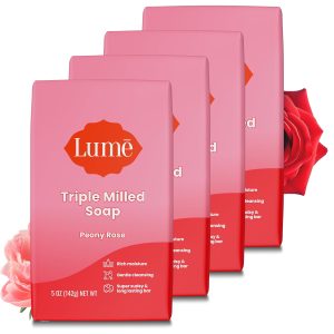 Lume Triple Milled Bar Soap - 5 oz. 4 pk (Peony Rose) | Paraben & Phthalate Free. Skin-Safe. Whole-Body Cleansing Bar