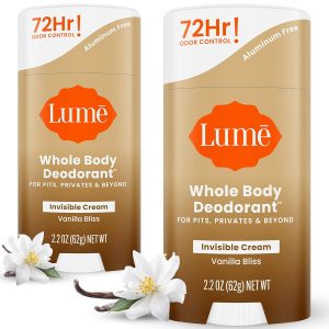 Lume Whole Body Deodorant - Cream Stick - 2.2 oz. 2 pk (Vanilla Bliss) | 72 Hour Odor Control All Day Protection Aluminum Free Baking Soda Paraben Doctor Developed Long Lasting
