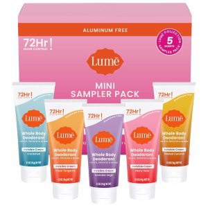 Lume Whole Body Deodorant 5 pk Sampler - Cream Minis (combo scents) | 72 Hour Odor Control Aluminum Free Baking Soda Paraben deodorant lotion women