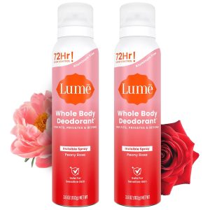 Lume Whole Body Deodorant Spray Aluminum Free - 3.6 oz (Peony Rose) | 72-Hour Odor Control. Baking Soda Free. Whole-Body Deodorant Spray for Women — Safe for Underarms & Private Parts