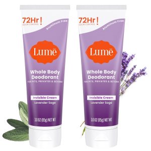 Lume Whole Body Deodorant - Cream Tube - 3 oz. 2 pk (Lavender Sage) | 72-Hour Odor Control. Aluminum & Baking Soda Free. Skin-Safe. Whole-Body Deodorant for Women