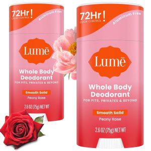 Lume Whole Body Deodorant - Solid Stick - 2.6 oz. 2 pk (Peony Rose) | 72-Hour Odor Control. Aluminum & Baking Soda Free. Skin-Safe. Whole-Body Deodorant for Women