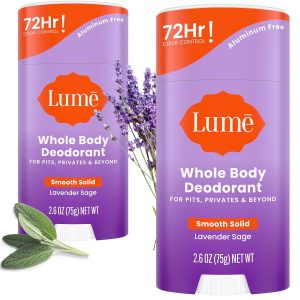 Lume Whole Body Deodorant - Solid Stick - 2.6 oz. 2 pk (Lavender Sage) | 72-Hour Odor Control. Aluminum & Baking Soda Free. Skin-Safe. Whole-Body Deodorant for Women