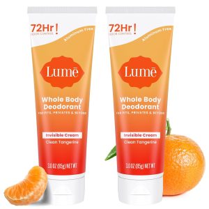 Lume Whole Body Deodorant - Cream Tube - 3 oz. 2 pk (Clean Tangerine) | 72-Hour Odor Control. Aluminum & Baking Soda Free. Skin-Safe. Whole-Body Deodorant for Women