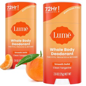 Lume Whole Body Deodorant - Solid Stick - 2.6 oz. 2 pk (Clean Tangerine) | 72-Hour Odor Control. Aluminum & Baking Soda Free. Skin-Safe. Whole-Body Deodorant for Women