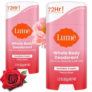 Lume Deodorant Cream Stick - 2.2 oz. 2 pk (Peony Rose) | All Day Protection Odor Aluminum Free Baking Soda Hypoallergenic Underarms Private Parts